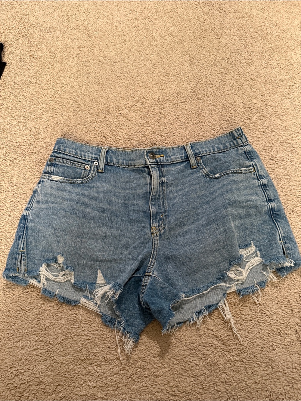 Aerie Frayed Hem Blue Denim Elastic Waist Jean Shorts